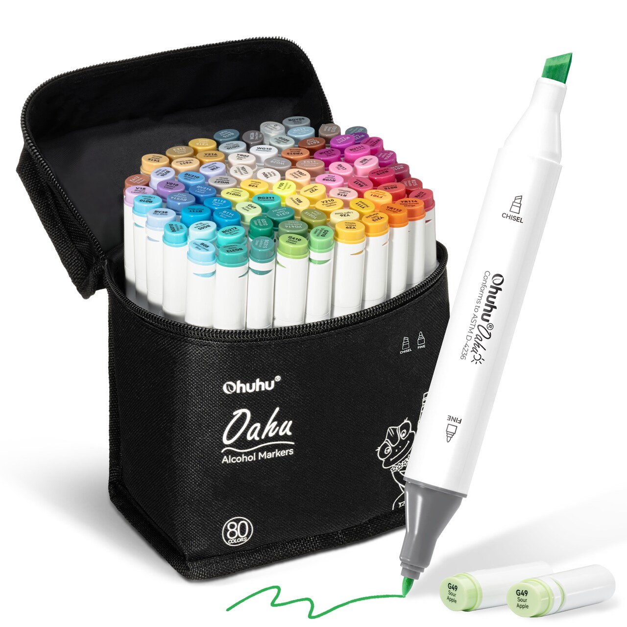 Ohuhu Oahu 80 Colors Alcohol-Based Markers - Dual Tip Chisel & Fine